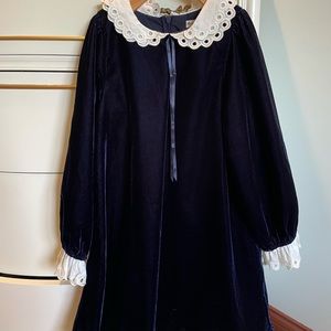 Navy blue dress w/eyelet trim